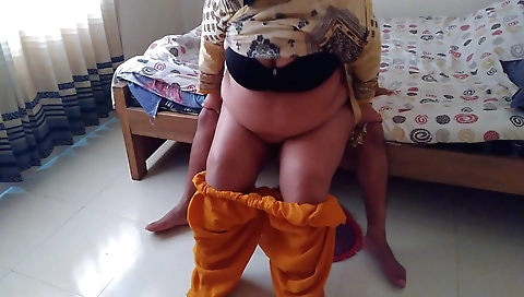 Indian stepmom riding her stepson's cock in front of webcam