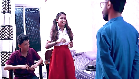 Indian teacher gets her student's pussy and her dick