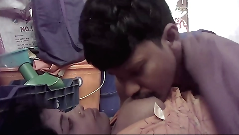 Indian wife with big boobs kisses and sucks on her husband