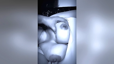 Indian busty brunette sucking and fucking her breasts