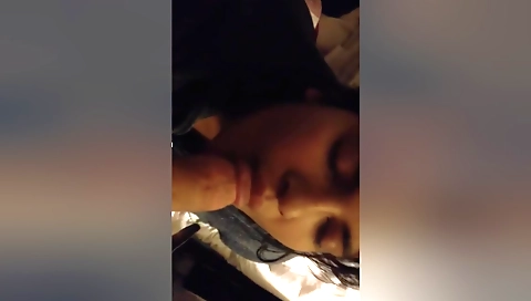 Amateur brunette teen gives a blowjob and shows her natural curves