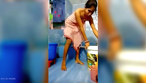 Brunette amateur girl with small boobs shows off in shower