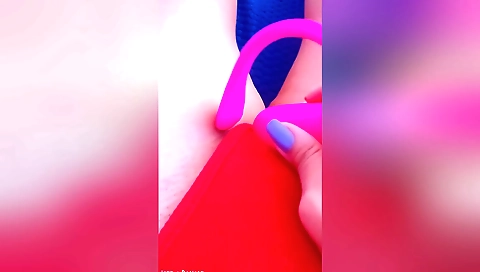 Indian teen with a nice body enjoys a pink toy on a mat