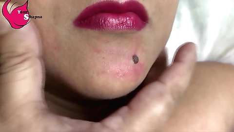 Indian brunette in the hallway sucking her hairy dick