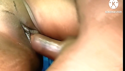 Big dildo with a beautiful brunette girl in night porn