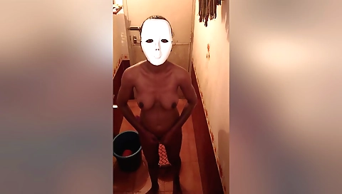 Girl takes off her clothes and washes her body nude