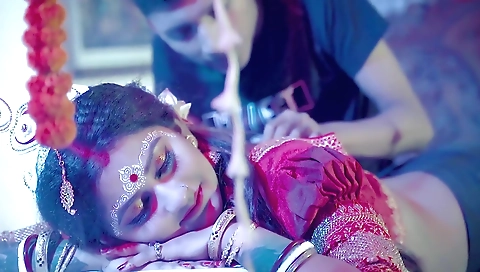 Indian brunette is having sex on her bed with her bf