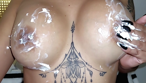 Cute amateur with a big tattooed pussy in a threesome