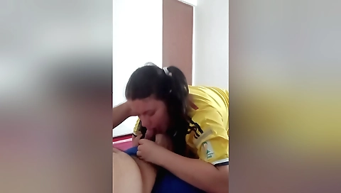 Busty stepmom cums in step son's nice little mouth