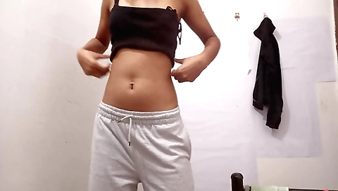 Indian brunette moans loudly after stripping naked