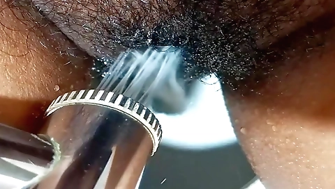 Amateur girl with hairy pussy fingered by the house owner