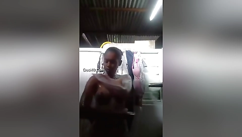 Indian girl is bathing in her home and showing her body