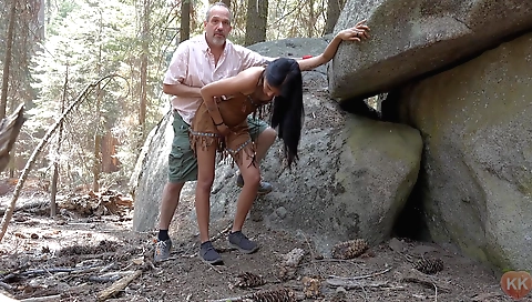 Indian woman in a sexy underwear with a bra in outdoor video