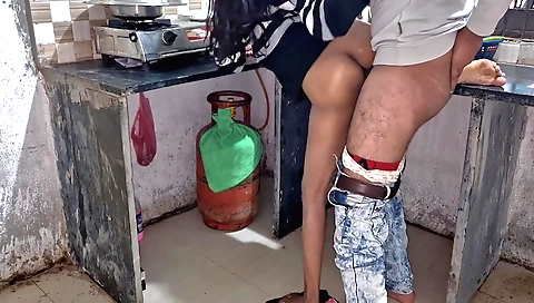 Brunette teen 18+ in a black bikini gets fucked in the kitchen