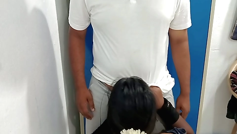 Stepmom in her stepson's apartment is on her back and is fucked