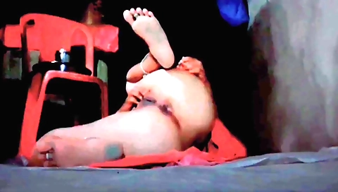 Solo female with long leggings moans from being intimate