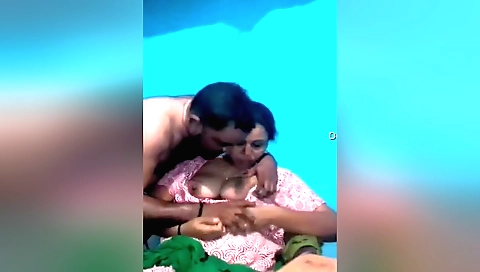 Indian brunette with a huge boobies gives her hubby a blowjob