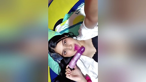 Amazing brunette showing her beautiful breasts in solo video