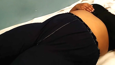 Busty brunette stepsister shows off her ass on webcam