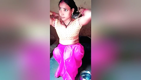 Beautiful amateur brunette takes bath in hot bathhouse